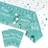 Decoración de Fiesta de Cumpleaños Verde Spot Suministros Vajilla Platos de Papel Vasos de Papel Mantel de Fiesta Set de Tela de Fondo