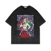 Playera Lavada Vieja de Manga Corta Americana Retro Oversize Animación One Piece Luffy Manga Corta T Básico Popular Algodón