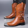 Botas Martin de Invierno/Otoño para Hombre, Nuevas Llegadas, Puntera Puntiaguda, Caña Alta, Cierre de Cremallera, Estilo Retro, Hebilla Metálica, Botas de Motocicleta de Moda, Talla Grande
