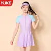 Traje de baño para niñas mayores, traje de baño para estudiantes, con protección solar, para niñas y adolescentes, traje de baño de dos piezas estilo falda