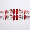 24 Piezas de Árbol de Navidad Transfronterizo Populares Almendra Uñas Portables Papá Noel Árbol de Navidad Reno Manicura Uñas Postizas
