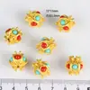 Esfera Oca de Liga Dourada Fosca com Pontos Vermelhos e Azuis Inlaid Gem, Bola de Diamante com Pontos de Prata Antiga, Acessórios para Brincar com Texto DIY