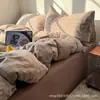 Nuevo Estilo Blogger de Instagram Algodón Puro Teñido en Hilo Algodón Lavado Cuadros Juego de Cuatro Piezas Juego de Tres Piezas de Algodón Puro Funda Nórdica para Estudiantes Juego de Cama