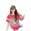 Camiseta de Algodón Puro con Graffiti de Conejo Retro 2025 para Mujer Verano Color Pesado Bloqueo de Color Degradado Pequeña Holgada Estilosa