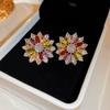 Brincos de flor de zircônia cor dopamina com agulha de prata galvanizada ouro real brincos elegantes de design doce brincos de alta qualidade