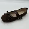 Zapatos Mary Jane retro de ante transfronterizos, nueva colección 2026, punta poco profunda, punta redonda, lazo, correa única, suela plana, zapatos para mujer