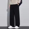 Calça de tricô casual listrada masculina de outono, design moderno de perna reta solta, emagrecimento, confortável, versátil e com toque de alta qualidade