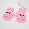Guantes de otoño e invierno de color fresa con diseño de oso de dibujos animados, forro polar coral, cálidos, para exteriores, de cinco dedos, bonitos, para niños.