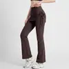 Pantalones de yoga de dos piezas falsos, ligeramente acampanados, de cintura alta, que realzan las caderas, adecuados para fitness, correr y Pilates, con un panel integrado para los glúteos y un ajuste fluido y cómodo.