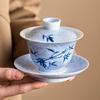 Tazón de bambú pintado a mano con tinta, tazón de té grande de tres talentos de alta calidad con tapa, ceniza vegetal, juego de té kung fu, taza de té anti-quemaduras