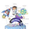 Decoração de Bolo de Astronauta Foguete Espacial Planeta Espaço Menino do Espaço Acessórios para Cartão de Aniversário de Confeitaria