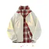 Chaqueta reversible para hombre, primavera y otoño, abrigo de cuadros patchwork estilo americano, marca de moda, corte holgado, casual, versátil, adecuado para parejas