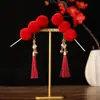 Pasador de Borla de Espino Confitado Estilo Hoyuelo para Niños, Accesorio para el Cabello Estilo Tradicional Chino Hanfu, Adorno Rojo Festivo para el Cabello de Año Nuevo