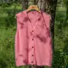 Novo Estilo Outono e Inverno 2025 Colete Cardigan Tricotado com Decote V 100% Caxemira para Mulheres, Suéter de Caxemira Macio Escovado com Fio Floral
