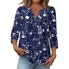 Camisa de Botão Europeia da Amazon para o Verão de 2026, Camisa com Mangas Três Quartos e Decote V, Blusa Casual Solta da Moda