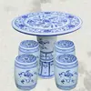 Jingdezhen Cerámica Mesa Taburete Redonda Mesa Antigua Porcelana Azul y Blanca Decoración Balcón Patio Exterior Jardín Mesa Taburete juego