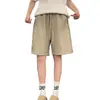 Estilo Novo Old Money Verão Calça Casual Masculina de Listras Verticais Solta Cintura Média-Alta Versátil Preguiçoso Calça Bermuda de Cinco Pontos Masculina