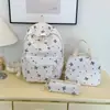 Set de mochila estampada fresca y elegante de tres piezas para estudiantes de secundaria y universidad, estilo universitario, temática de bosque, para chicas, adecuado para viajes casuales