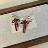 Brincos de Verão Angla Vermelhos com Laço de Fita de Luxo Leve de Alta Qualidade para Mulheres, Brincos Únicos e Bonitos, Brincos de Nicho
