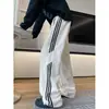 Pantalones de chándal rectos a rayas para hombre, modernos, con buena caída, estilo casual americano, versátiles para el verano, pantalones deportivos holgados en azul marino