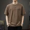 Camiseta de Manga Corta con Tinte de Nube de Marca de Moda para Hombre 2026 Nueva Camiseta de Algodón Pesado Lavada de Estilo Americano de Manga Tres Cuartos