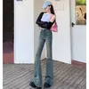 Jeans de Micro-bota Americanos para Mujer 2024 Nuevos de Tiro Bajo Adelgazantes Pierna Ancha Elásticos Retro Estilo Mopa Versátiles