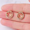 Pendientes de plata 925 con carita sonriente, temperamento de Corea del Sur, diamantes huecos, sonrisa, exquisitos pendientes pequeños, dulces pendientes que combinan con todo.