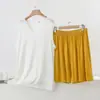 Conjunto de dos piezas para mujer de modal con cuello en V, top sin mangas y shorts, fino de verano, talla grande, nuevo, holgado, conjunto para casa