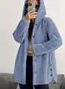 Nova Jaqueta de Veludo Pelúcia Longa com Capuz Cor Lisa Feminina Europeia e Americana Outono/Inverno 2025 Estação Independente Amazon para Mulheres