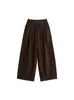 Pantalones de pana color caqui estilo guadaña para mujer, nuevo estilo Otoño 2026, petite, holgados, estilo perezoso, casual, de pierna ancha
