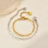 Joias Europeias e Americanas pulseira longa chata de aço inoxidável dourada joias de personalidade simples femininas atacado BR-1515