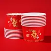 Tigela de papel descartável Shouzi espessa grande vermelha talheres para banquete de aniversário de velho caixa inteira lote