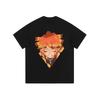 Camiseta de manga corta con estampado de dibujos animados de estilo retro americano, estilo hip hop, para hombre y mujer, con mangas de cinco puntos