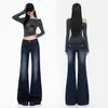 Jeans Americano de Cintura Baixa com Barra Flare para Outono Feminino Stretch Não Apertado nas Pernas Calças Flare 2026 Novo Estilo Solto Emagrecimento