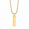 Colar Pingente Quadrado Minimalista, Estilo Europeu e Americano, Personalizável com Gravação, Aço Inoxidável, Galvanizado a Ouro 18K, Corrente para Clavícula Versátil