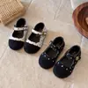 Zapatos de piel para niña 2026 primavera nuevo estilo florales inspirados en Chanel infantiles elegantes de princesa para actuación zapatos Mary Jane