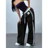 Comércio exterior AliExpress primavera e outono estilo americano cintura alta soltos casuais calças compridas para mulheres, esportivas color block perna larga longas