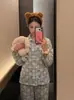 Pijama con estampado de perrito bañándose de dibujos animados para mujer, nuevo conjunto de cárdigan y pantalones para primavera y otoño, ropa de estar talla grande, se puede usar fuera