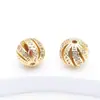Bola Hueca Inlaid con Circonita de Conservación de Color Chapada en Oro de 14K, Cuentas Redondas con Patrón de Melón, Cuentas Sueltas, Accesorios para Pulsera de Cristal con Cuentas DIY