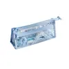 Estojo Transparente de Bolinhas Camada Dupla Grande Capacidade Durável Bolsa de Armazenamento para Estudante Estilo Coreano Multifuncional Estojo Grande Capacidade