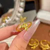 Nuevo Anillo Cepillado Diseño Super Hada Mariposa Anillo de Moda Retro Francés de Mariposa Anillo de Oro con Diamante de Pequeña Vidriera para Mujer