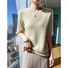 100 Pure Mountain Cashmere Suéter Mulheres Meia Manga Tricotado Bottoming Feminino Pescoço Redondo Pullover Loose Meia Manga Top Oco Fora Manga do Meio