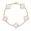 Pulsera de Calcedonia Morada Natural de Cinco Flores [Versión Alta Dorada V Chapado Grueso en Oro] Pulsera de Trébol de Cuatro Hojas de 18 Quilates para Mujer, Artesanía Exquisita