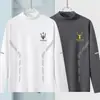 Envio RápidoCamiseta Masculina de Manga Longa com Gola Alta Meia e Tecido Térmico Dupla Face, Peça Básica da Moda para o Outono
