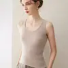 Camiseta sin mangas de cachemir 100% puro, simple y versátil para mujer, cuello redondo, estilizante, sin mangas, capa base de punto