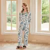 [Loro Azul] Nuevo Pijama de Primavera y Otoño 2025 para Mujer de Seda Helada con Cierre de Botones Conjunto Casual para Casa