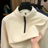 Sudadera de terciopelo catiónico para hombre de 300 g, nuevo modelo otoño 2026, media cremallera con cuello alto, camiseta básica casual y cálida para hombre