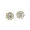 Pendientes de Tachuela de Girasol Recubiertos de Diamantes de Segunda Mano, Diseño de Lujo Ligero, Sensación de Alta Gama, Pendientes de Flor de Margarita de Moda con Aguja de Plata