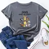 2023 Amazon Comércio Exterior Roupas Femininas Europeias e Americanas Estampa de Letras Dog Story Solta Gola Careca Manga Curta Camiseta para Mulheres