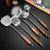 Mango de Palisandro Acero Inoxidable 304 Cuchara Grande para Sopa Mango Largo Cuchara Anti-quemaduras Cocina Casera Sopa Gachas Gachas Salteado